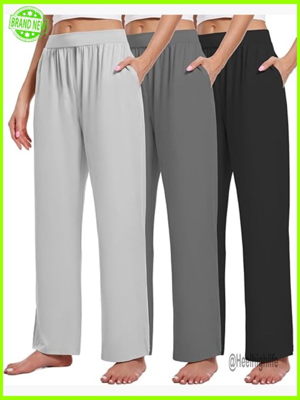 3 Pack Wide Leg Lounge Pants with Pockets, Stretchy Yoga Sweatpants